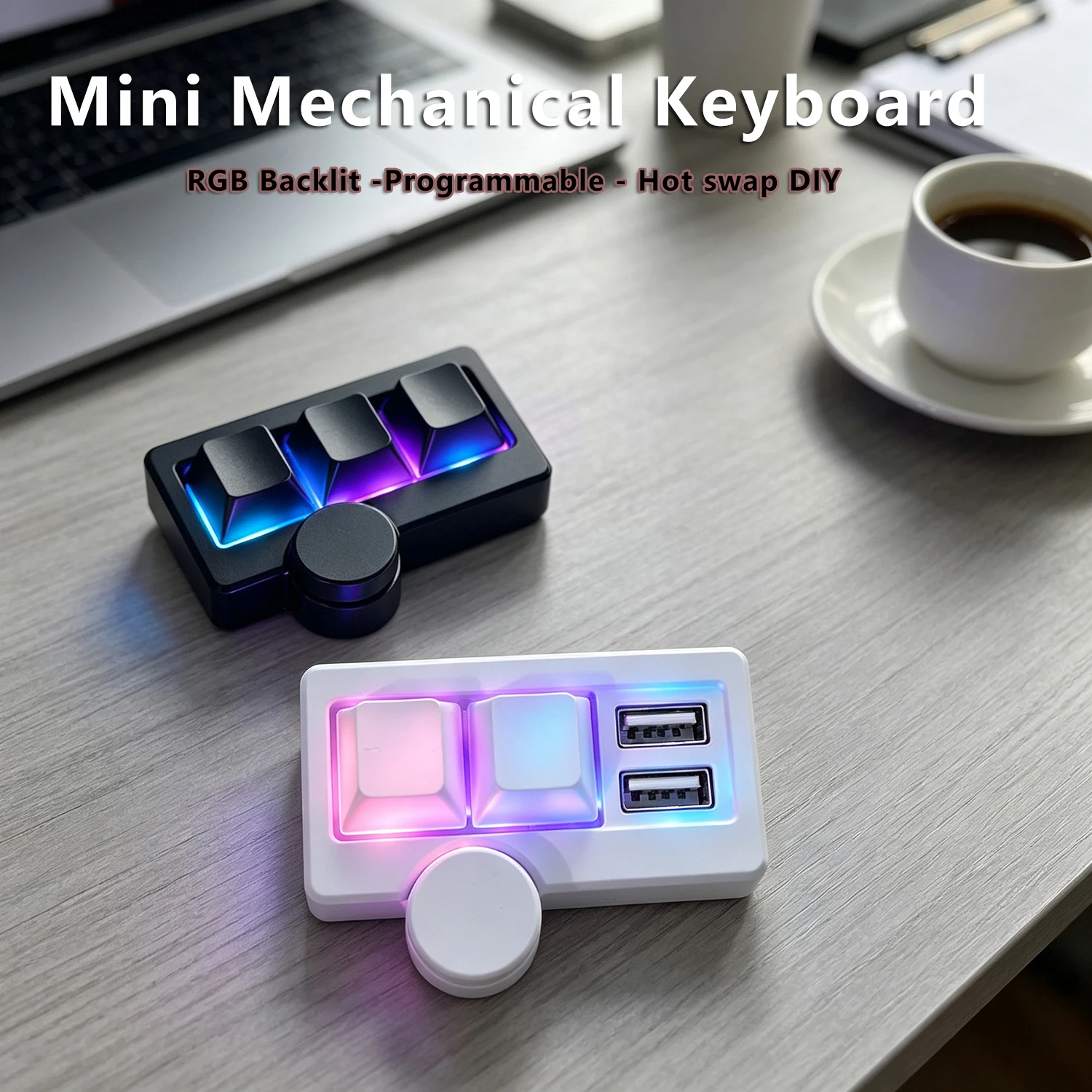Hot-Swappable RGB Knob Gaming Wired Mini Keyboard USB HUB Portable Multi-Media Office Gaming Keyboard