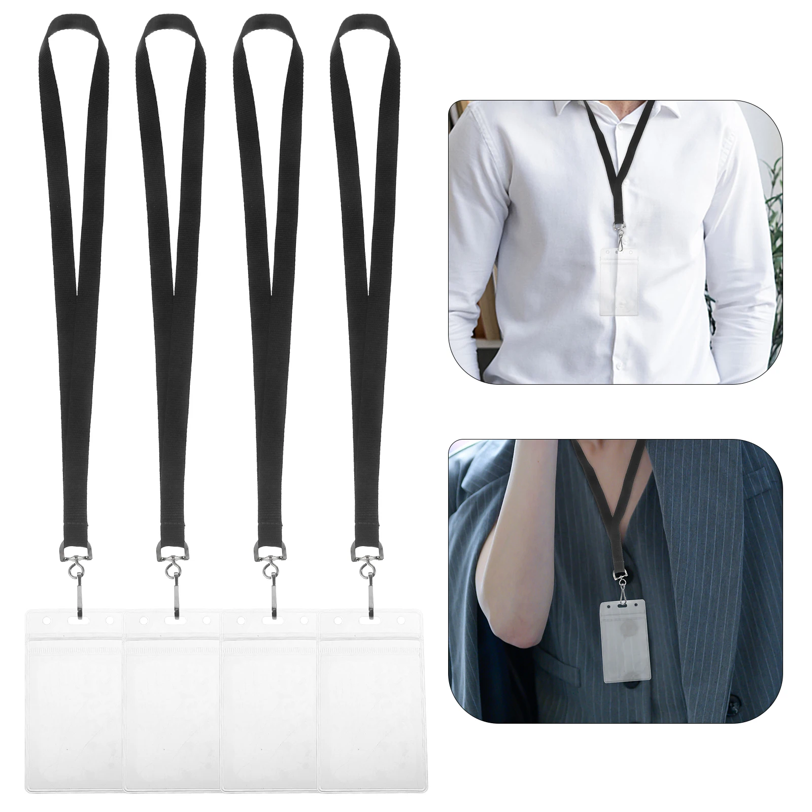 

4pcs Waterproof Id Card Holder Clear Badge Protector Anti-Scratch Reusable Lanyard For Cards Staff Nurses Students