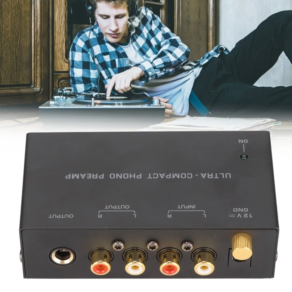 Supports RCA Input, RCA and 6.35mm Output PP400 Phono Turntable Preamp Independent Knob Control Phono Preamplifier for US Plug