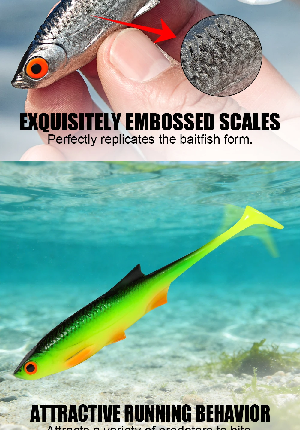 Spinpoler Natürlicher Bio-Shad 11cm Schwimmköder Angelköder Realistischer Köderfisch 3D-Augen Künstlicher Bionischer Schwimmköder für Barsch und Forelle 4 Stück – Detail 4