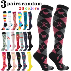 3 Pairs Random Color Compression Socks For Women Promote Blood Circulation Tight Socks For Nurses Pregnancy Gym Hiking Running