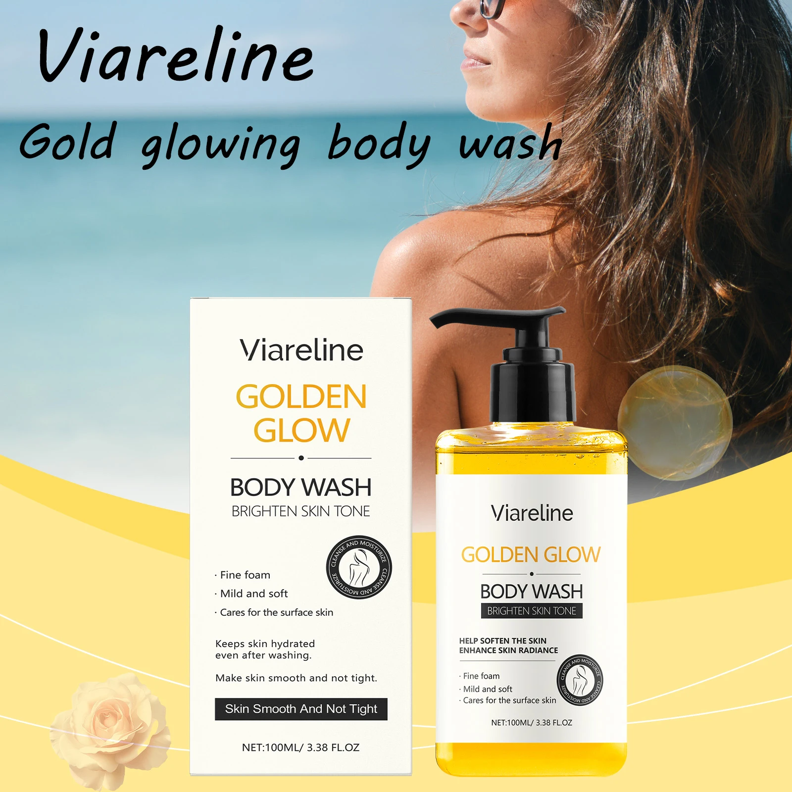 

Viareline Gold Body Shower Gel Rich Foam Deeply Cleaning Body Dirts Reduce Roughness Brightening Skin Tone Refreshing Body Wash