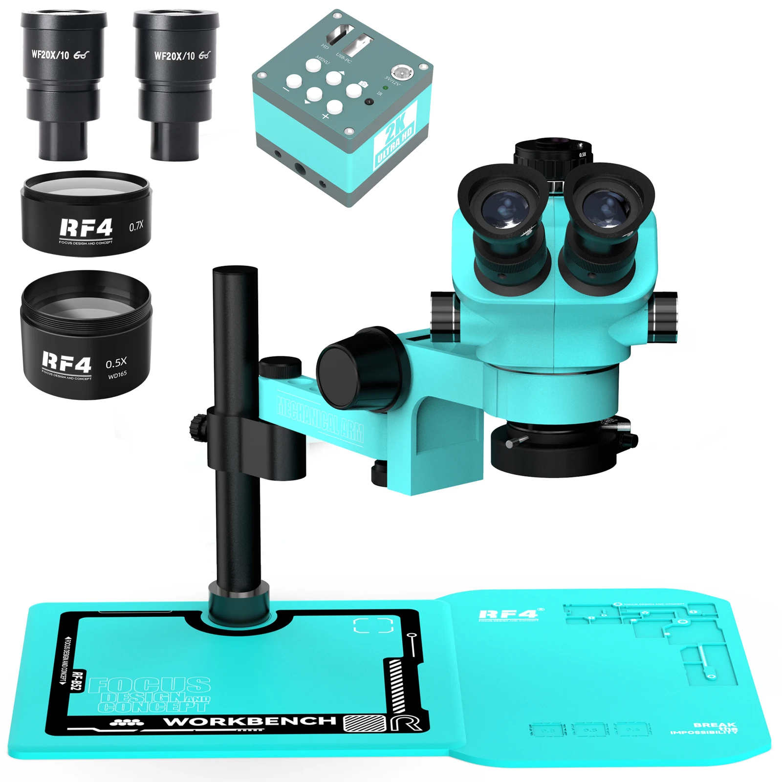 RF47050PRO-FO19 Multi-Functional Silicone Built-in Metal Microscope Base, Mobile Phone Repair Triocular Stereo Microscope 6 Zoom