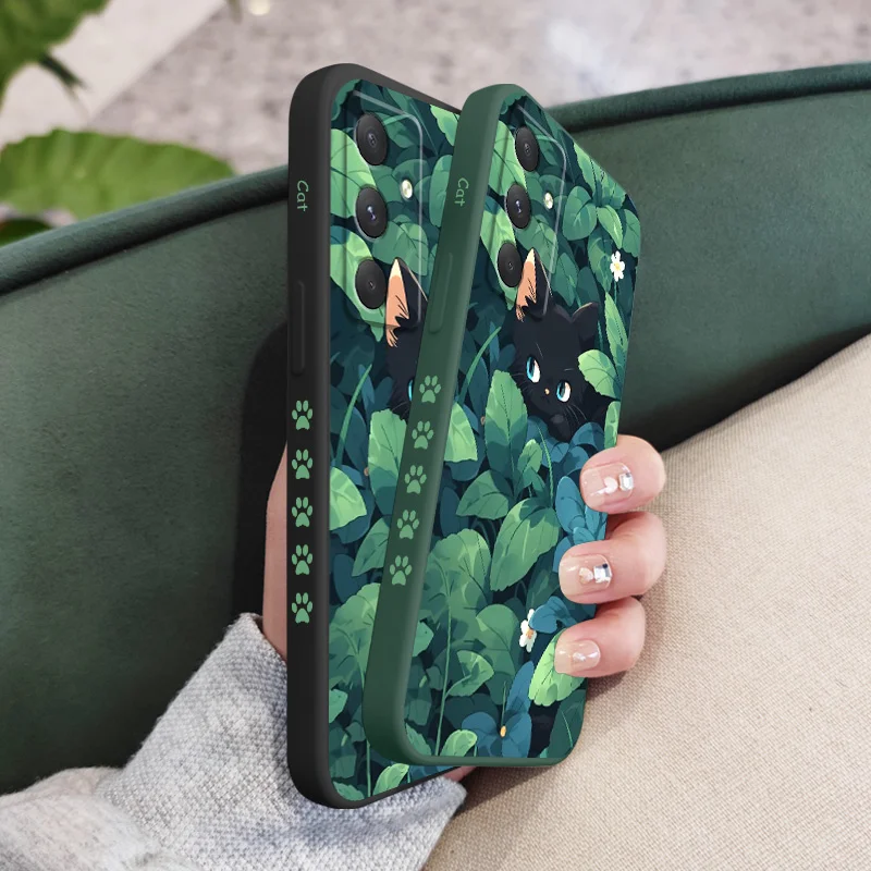 Grass Cat Phone Case For Samsung Galaxy A55 A35 A25 A15 A05 A05S A54 A34 A24 A14 A04 A04S A04E 4G 5G Cover