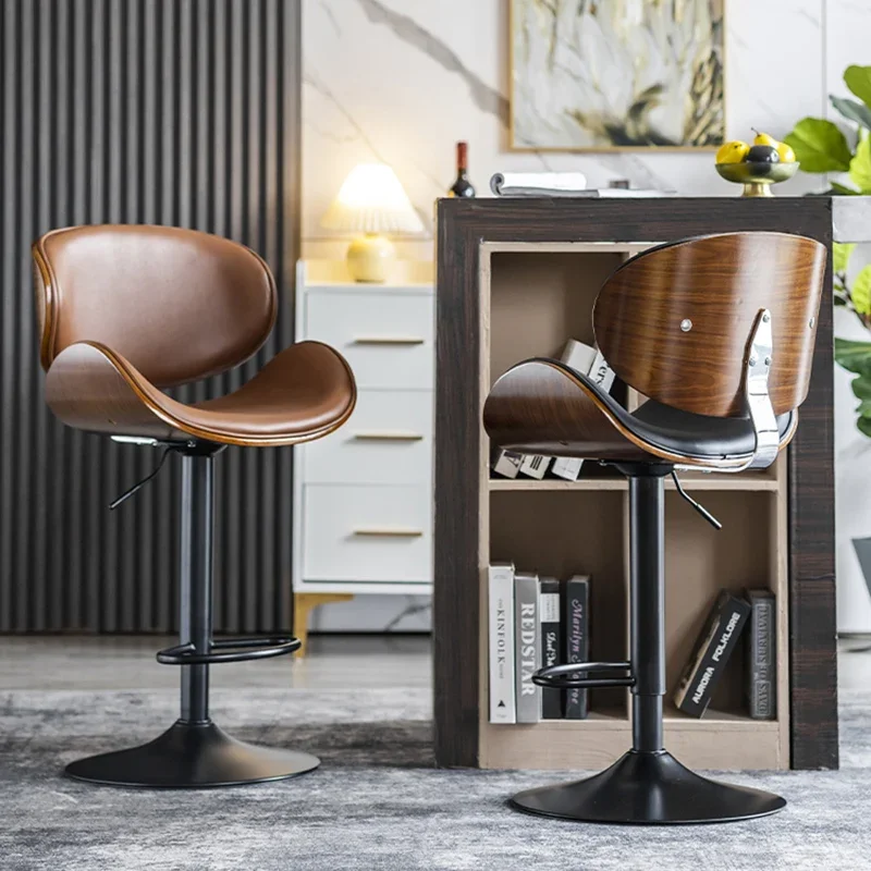 

European Adjustable Height Genuine Leather Bar Stool Luxury Minimalist For Home Pub Reception Counter High Seat Furniture