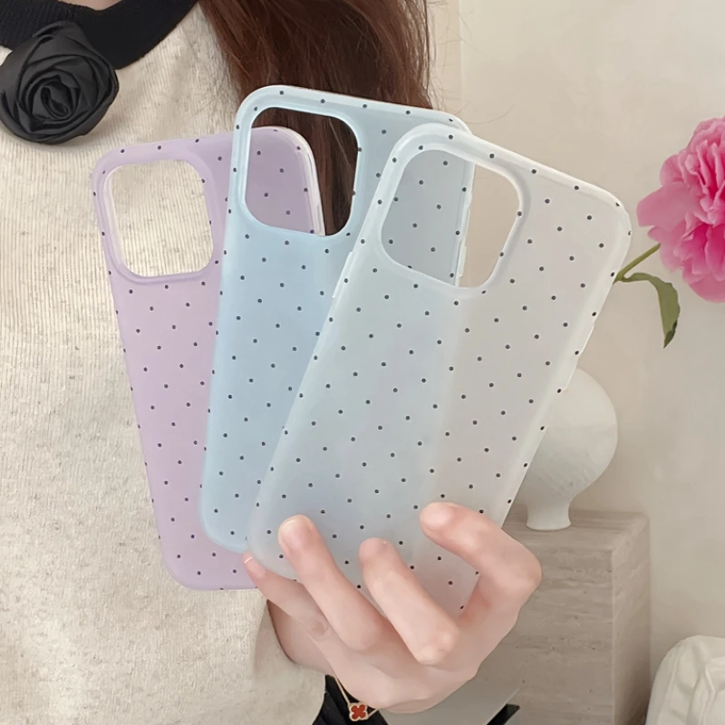HOCE-casos de telefone translúcido para iphone, caso simples de bolinhas, ultra fino, fosco, transparente, à prova de choque tampa traseira, iphone 12, iphone 13, iphone 14, iphone 15 pro max
