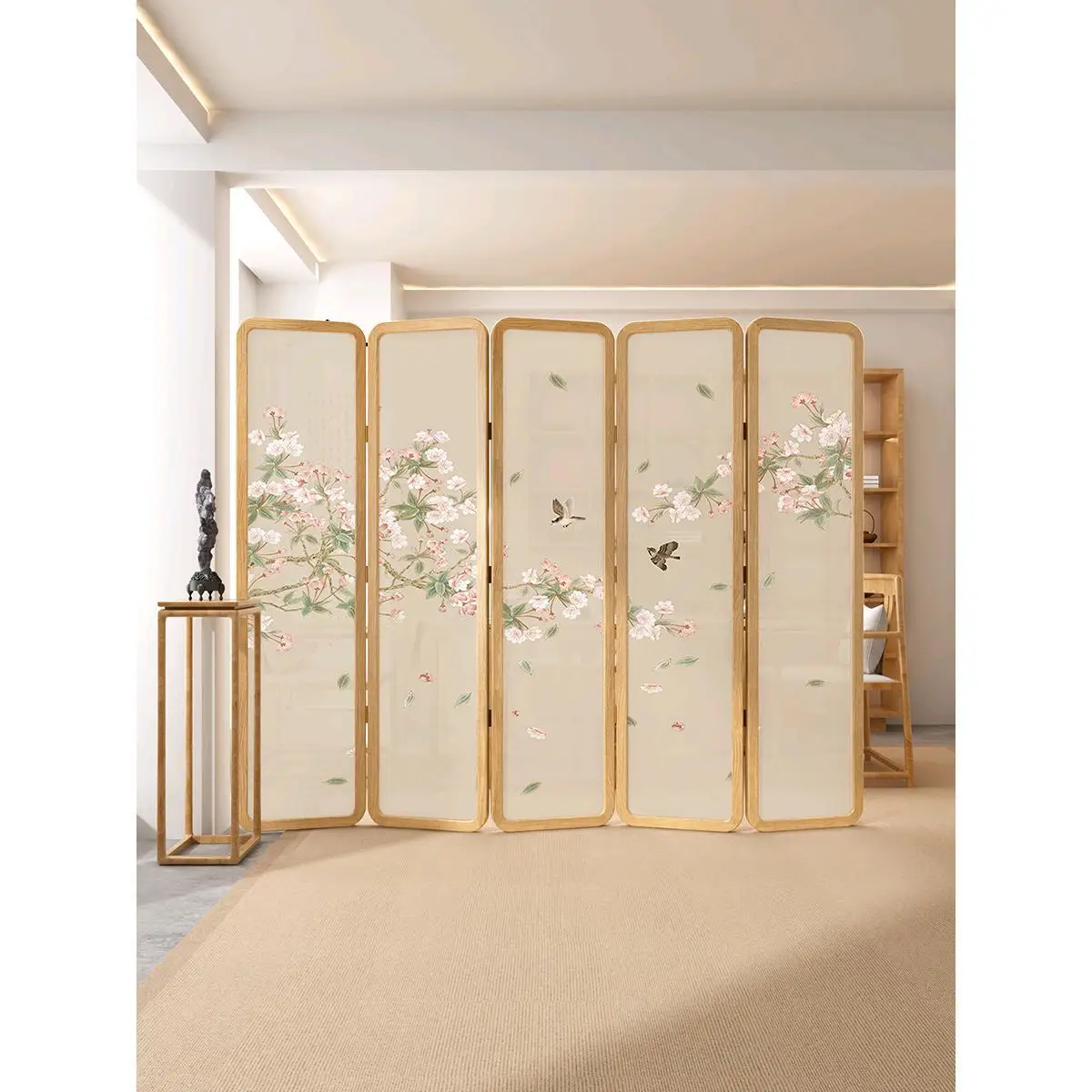 

New Chinese-style solid wood screen folding mobile living room partition bedroom blocking household tea room