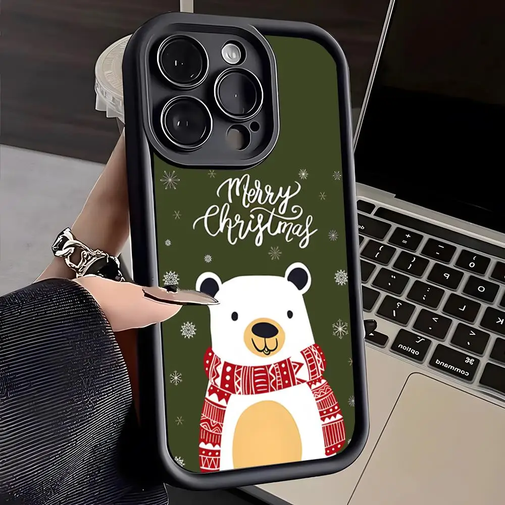 Polar Bear Cartoon Christmas Phone Case For IPhone 16 Pro Max 15 Pro 14 Plus 13 12 11 XR XS Max X 7 8 Plus Soft TPU Back Cover