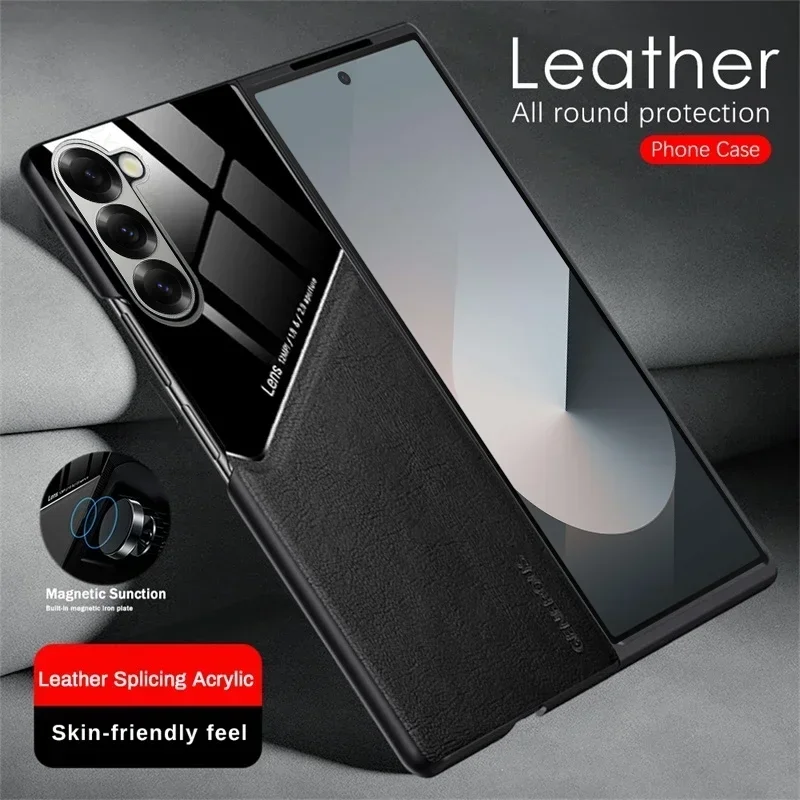 

for Samsung Galaxy Z Fold 6 Leather phone Case Magnetic Car Many Function Z Fold 5 4 3 TPU Frame Shockproof Protect back Cover