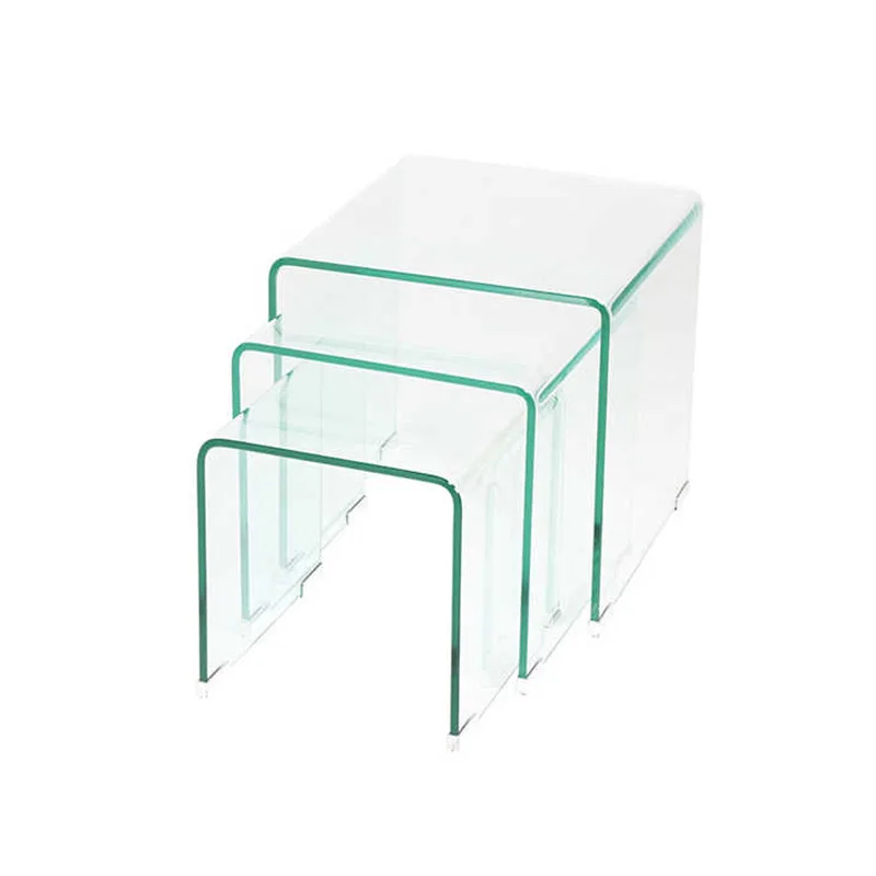 

Ultra-white glass modern simple three-piece set, fully transparent hot bending living room sofa corner few sides, pure glass