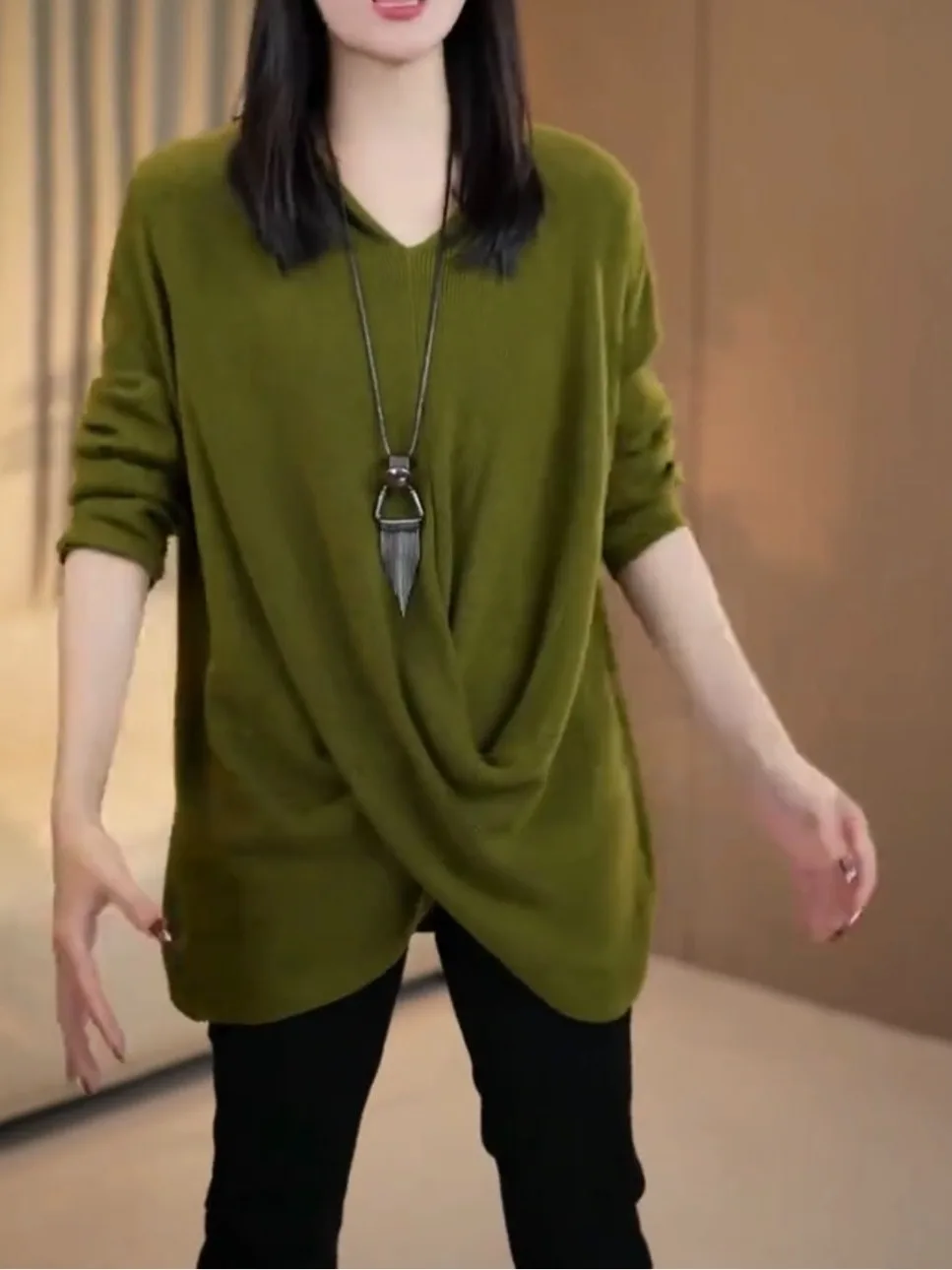 

Autumn Winter Design Batwing Long Sve V-Ne Asymmetrical Knitted Sweater plus Size Women's Faionable Versatile Casual Wear