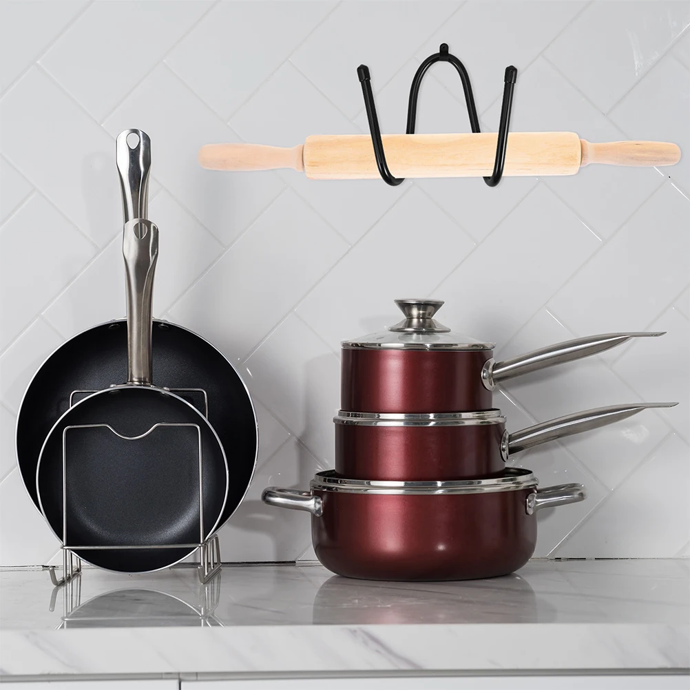

4pcs Rolling Pin Holder Wall Mounted Storage Rack Kitchen Organizer Sturdy Iron Display Stand No Drill Installation