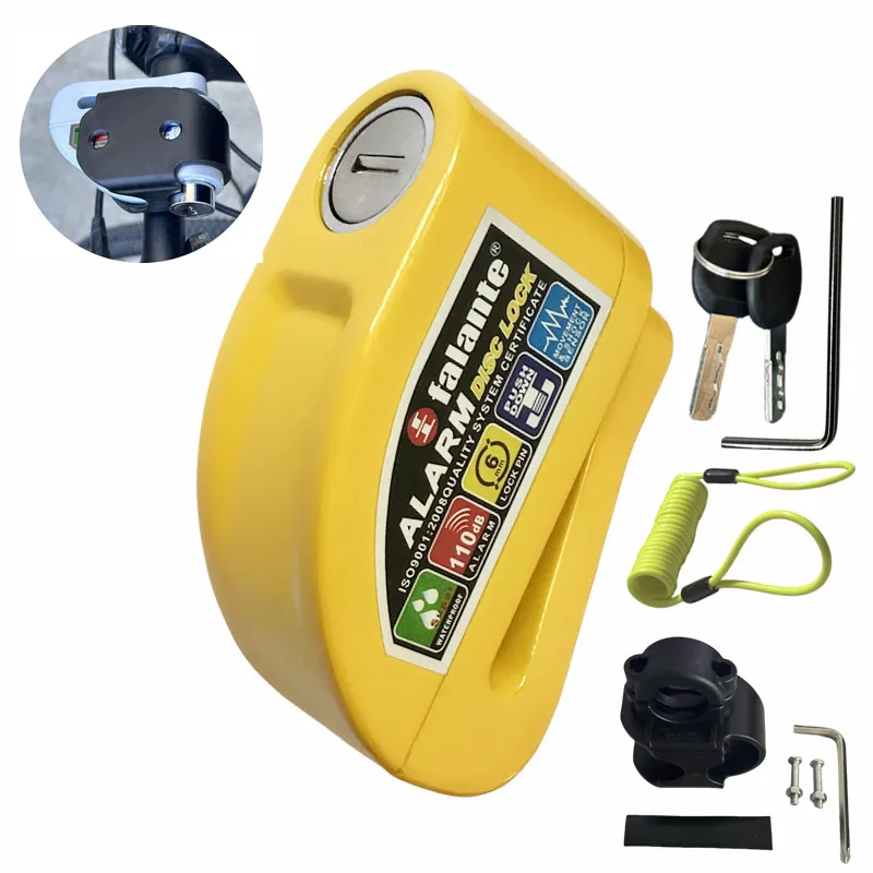 Falante Motorcycle Bicycle Alarm Disc Lock Security Anti-theft Aluminium Alloy Waterproof Reminder Rope+Lock Bracket 6 Colors