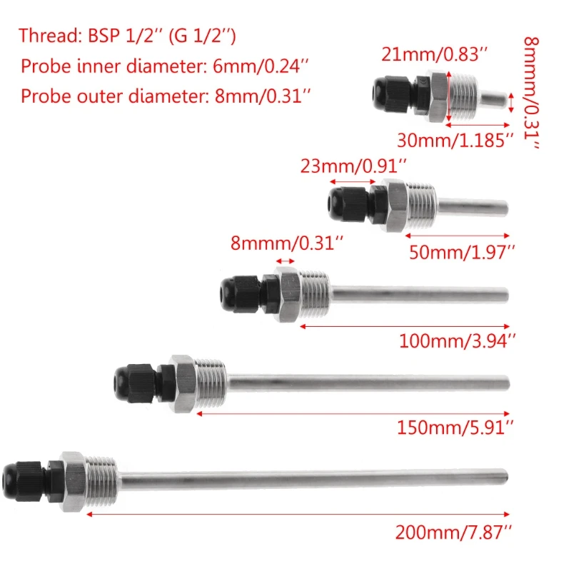 Y1UB Termopozo acero inoxidable 304 BSP Rosca Termopozo acero inoxidable 304 BSP Rosca Resistente agua