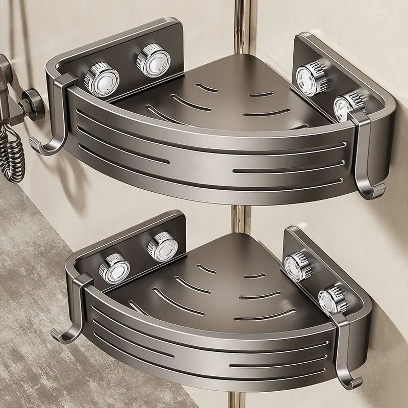 No-Drill Stick-on Suction Cup Bathroom Corner Shelf