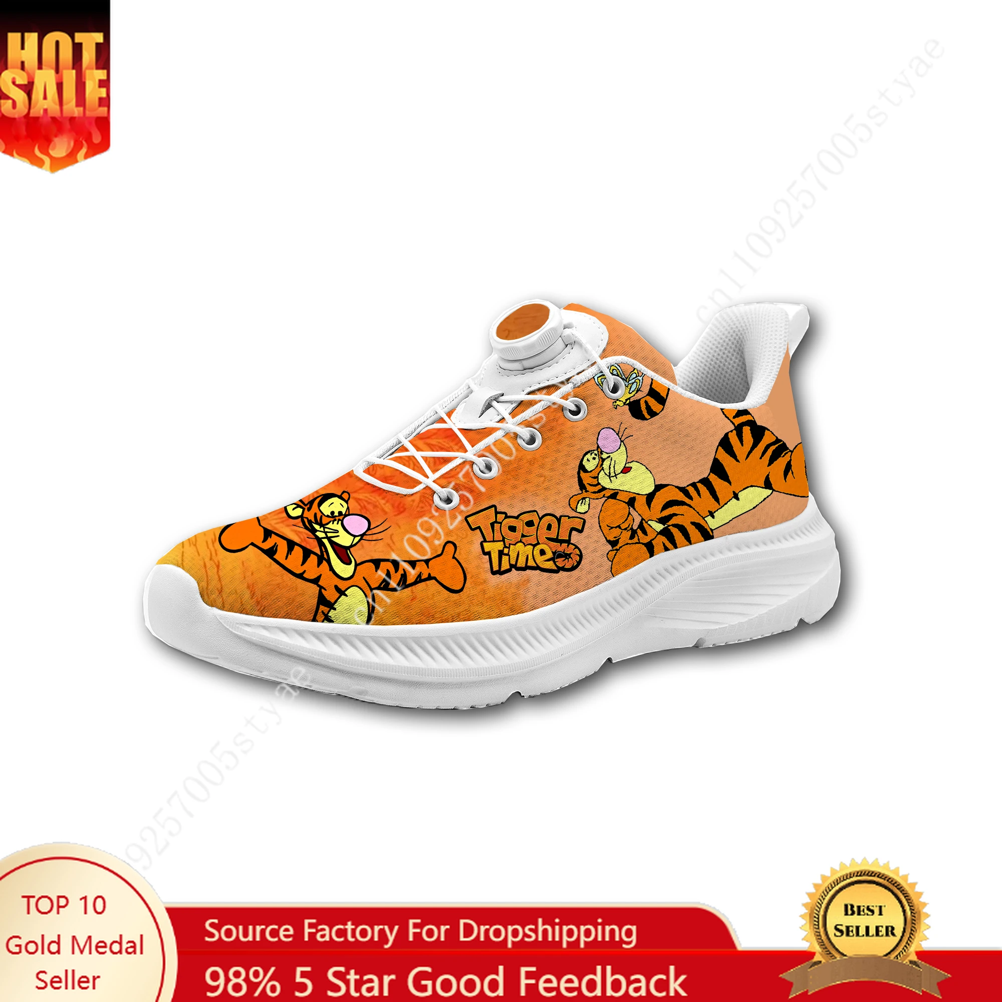 

Disney Tigger Sneakers Mans Womans Rotating Button Without Laces Running Shoes Outdoor Sports Personalized Custom Shoes