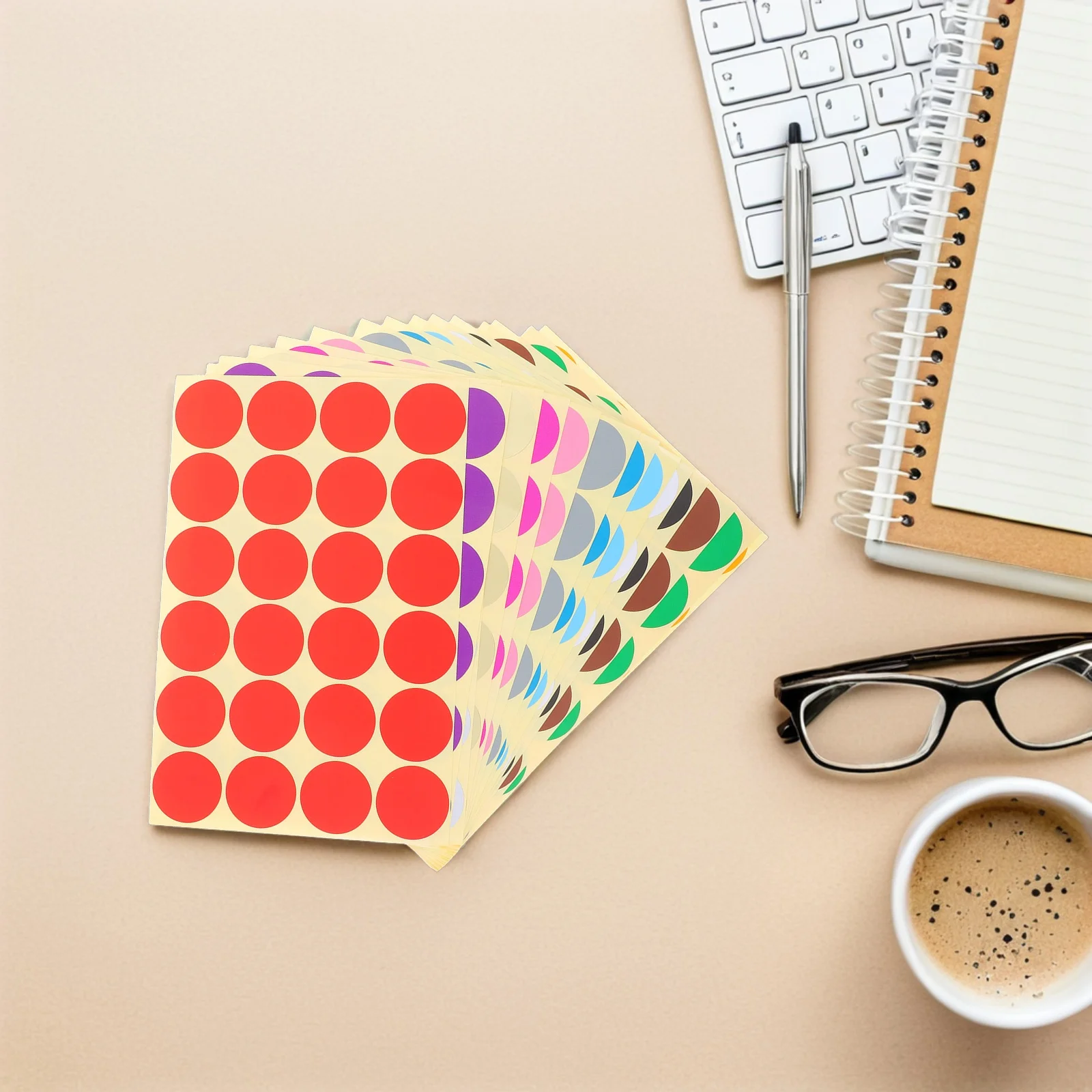 32 ورقة ملصقات ترميز الألوان ملصقات نقطة ملونة مستديرة 16 لونًا ذاتية اللصق قابلة للإزالة للاستخدام في الفصول الدراسية المكتبية #2