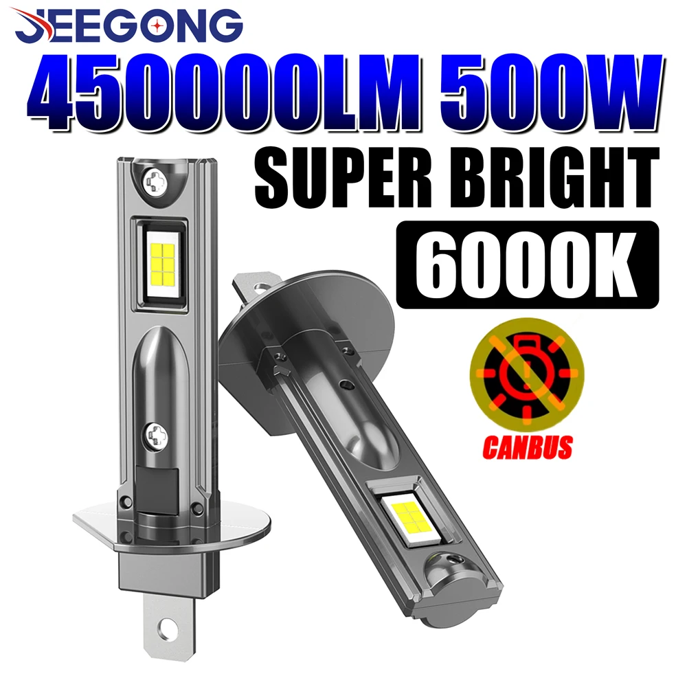 Super Bright H1 LED Headlight 9084 CSP CHIPS 450000LM 6000K Cool White Light Bulb Wireless Plug And Play Easy Installation Lamp