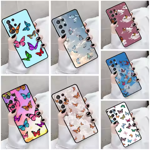 Phone Case For Samsung Galaxy S24 S23 S21fe S22 Ultra Plus Note 10 20 S8 S9 S10 Cover Cute Aesthetic Butterfly