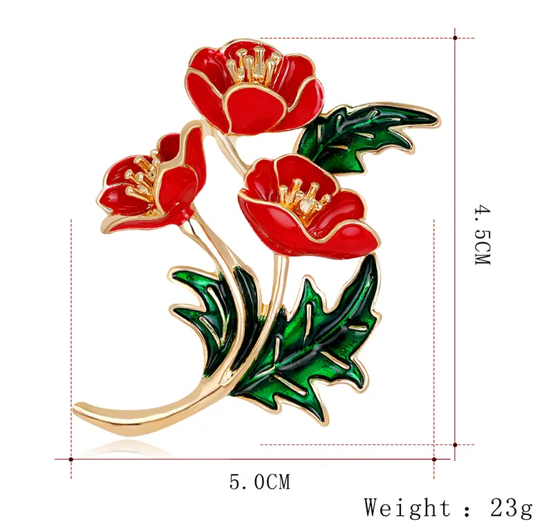 Enameled Red Poppy Flower Brooch for Women, Zinc Alloy, Princess Souvenir Pin, Jewelry Accessories, UK