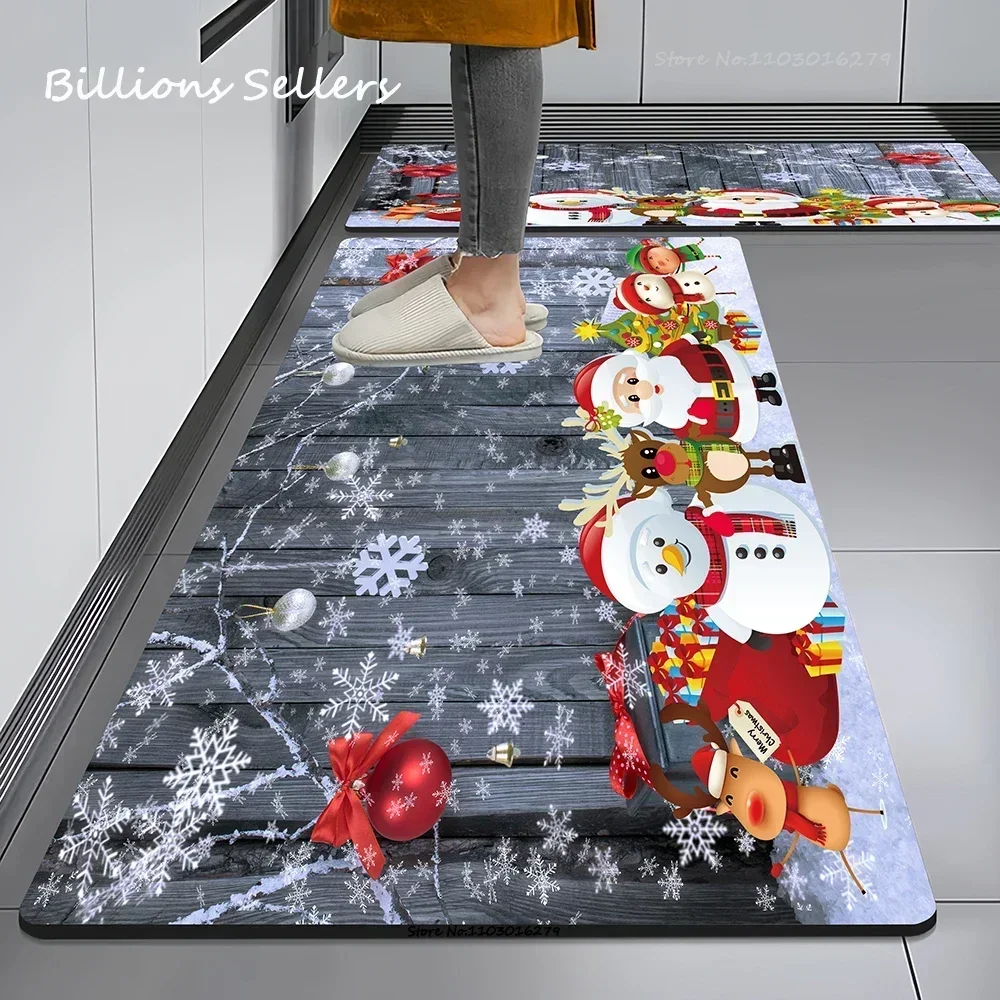 Christmas Kitchen Floor Mat Home Entrance Doormat Decor Bathroom Anti-Slip Foot Pad Carpet for Living Room Hallway Balcony Rugs