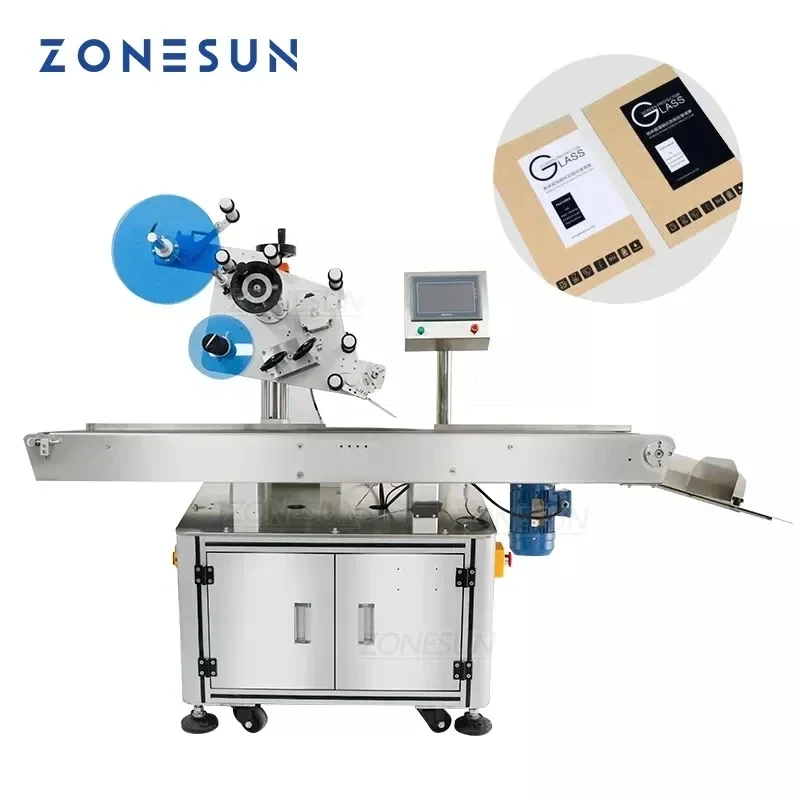 ZONESUN-máquina etiquetadora automática ZS-TB831, dispensador de pegatinas de superficie plana, aplicador para tapa de caja de plástico, bandeja de fruta de juguete