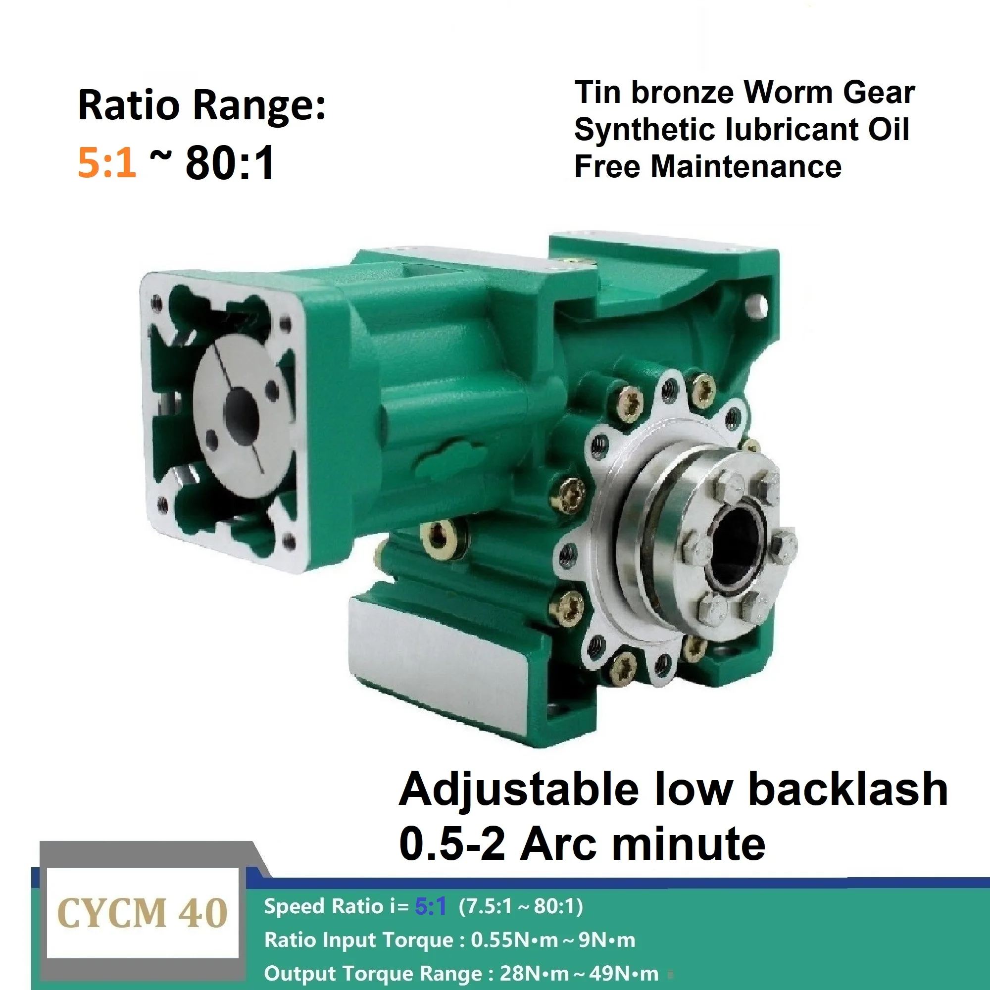 

CHENYUE Low backlash up to 0.5-2 Arc minute Worm Gearbox Gear Reducer CYCM40 Input 14/11/9mm Output 20mm Free Maintenance