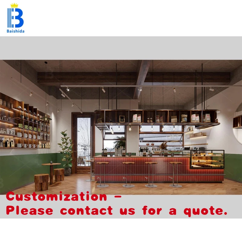 Quiosco de Café de Diseño Clásico Personalizado, Tienda Minorista con Nueva Decoración de Luces LED, Mostrador para Tienda de Té de Burbujas, Cafetería