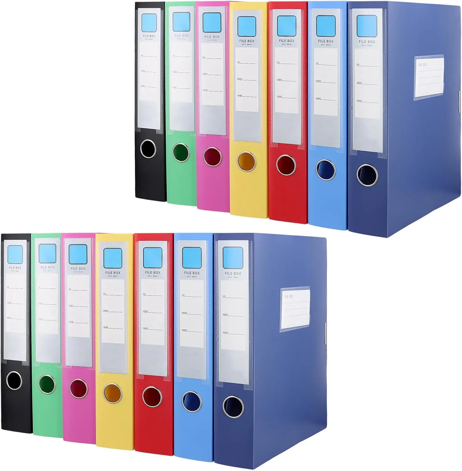 

Набор из 14 цветных пластиковых коробок для документов формата А4, шириной 5,5 см, папки для файлов А4, цветные архивные коробки, коробки для хранения для офиса