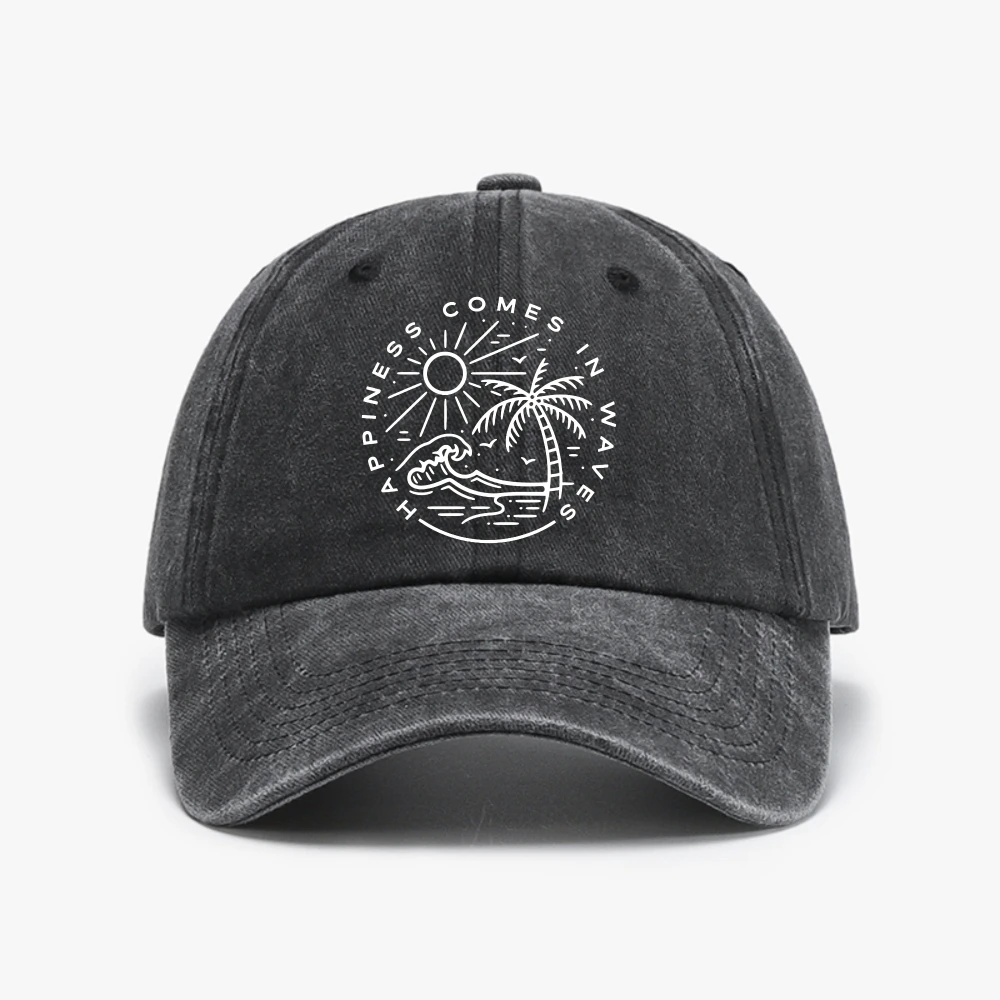 Happiness Comes In Waves Printing Men Women Distressed Baseball Cap Creativity Adjustable Couple Washed cowboy hat