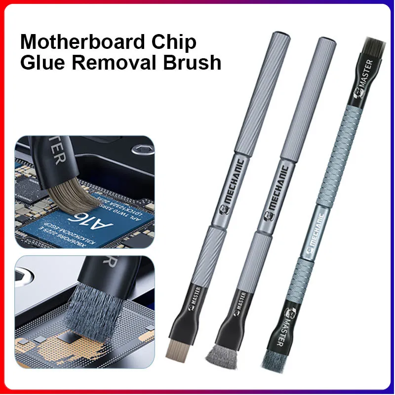 MECHANIC Double/Single Head Motherboard Chip Degumming Brush for Mobile Phone Good Toughness Steel Bristle Brush