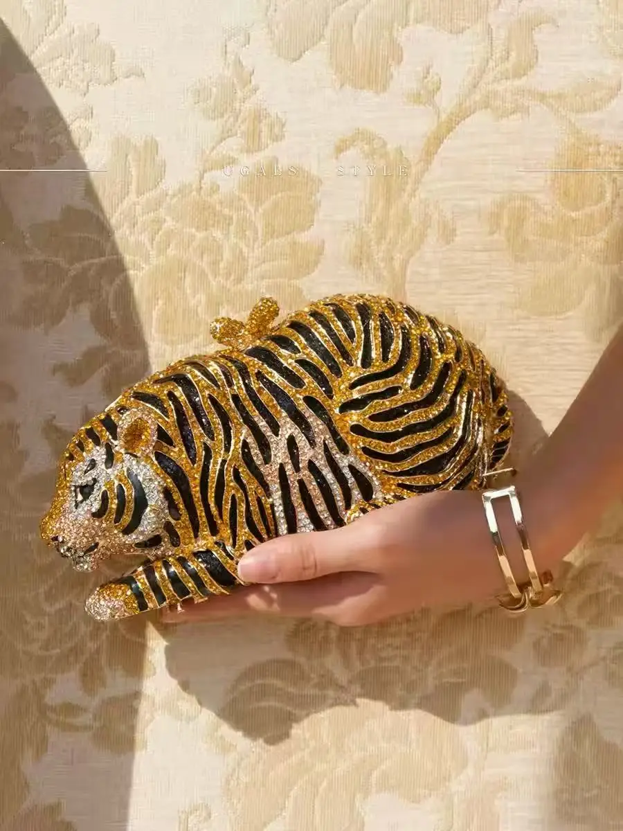 

Блестящая клатч-сумка с тигровым принтом и стразами, вечерняя сумка с кристаллами, роскошная изысканная женская сумочка для свадьбы, вечеринки, банкета