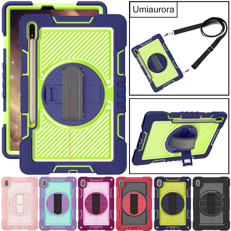

For Samsung Tab S7 S8 S9+ S10 FE Plus SM-X620 12.4 inch SM-X820 X610 X510 X520 Stand Strap Shockproof PC Tablet Funda Armor Case
