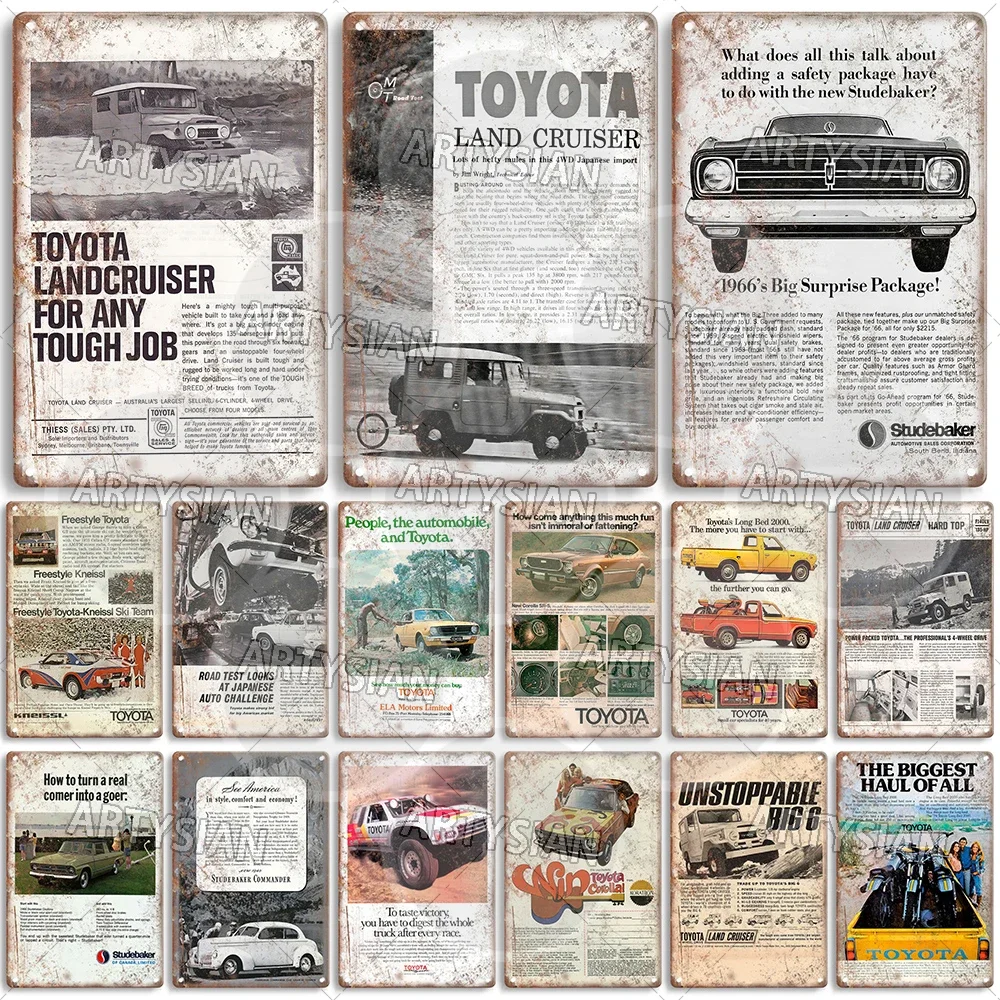 Automobile Metal Sign Car Truck Van Pickup Bus Ads Metal Plaque Toyota Land Cruiser Corolla Celica Studebaker Commander Long Bed