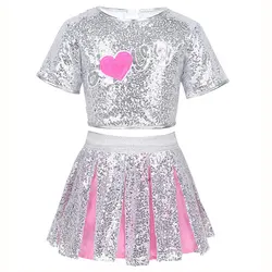 Girl Jazz Dance Costumes Kid Stage Dancing Sparkling Sequin Hip Hop for Girls Modern Ballroom Dance Child Cheerleading Costume