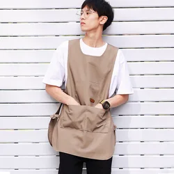 Round Neck Workwear Vest Apron Fashionable and Casual Coffee Shop Barberr Work Clothes Multiple Pockets for Storage Apron