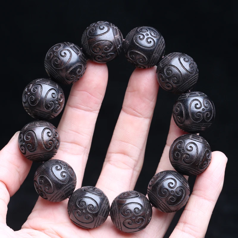 Natural ebony 20mm black bead bracelet Handmade male prayer Fitness Necklace jewelry, black wood bead bracelet