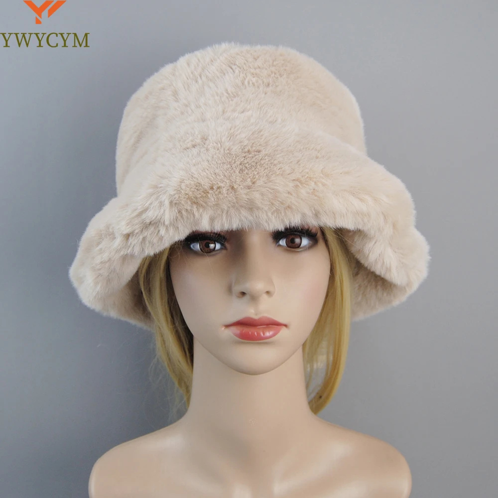 

2025 New Style Fake Rabbit Fur Hats Cotton Lining Warm Russian Fashion Ski Beanies Plush Solid Color Super Soft Women Winter Hat