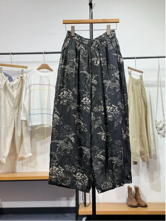 

Retro Artistic Wide Leg Pants Loose Fit Breathable Elastic Waist Slimming Casual Trousers for plus Size Women Summer Wear