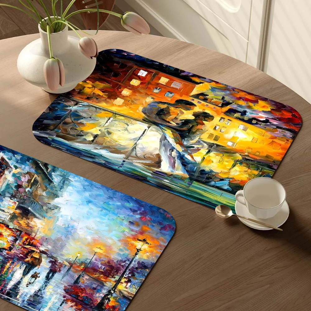 L-Leonid Oil A-Afremov Painting Coffee Dish Quick Drying Kitchen Absorbent Drained Placemat For Table Bathroom Draining Pads