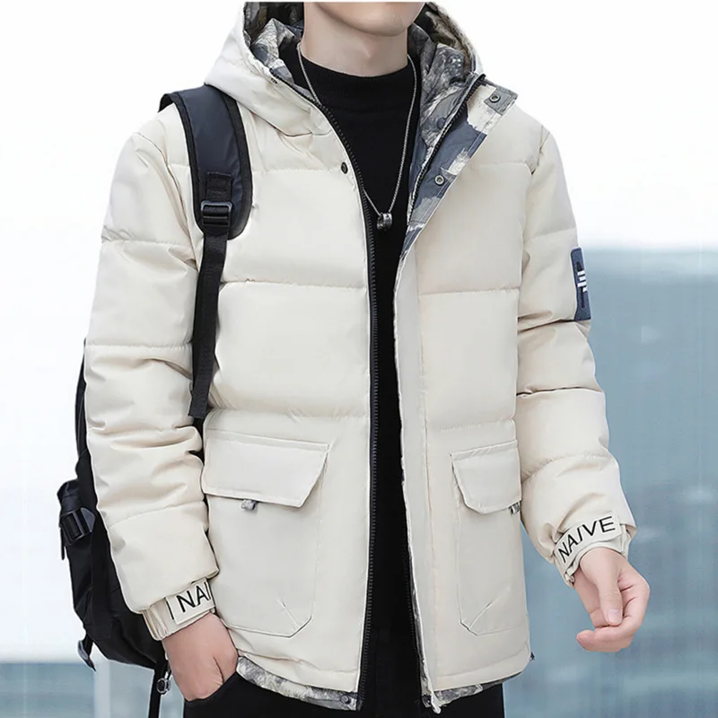 2025 hiver hommes doudoune épaissir résistant au froid à manches longues vêtement d'extérieur pour homme mode contraste couleur polyvalent homme manteau à capuche