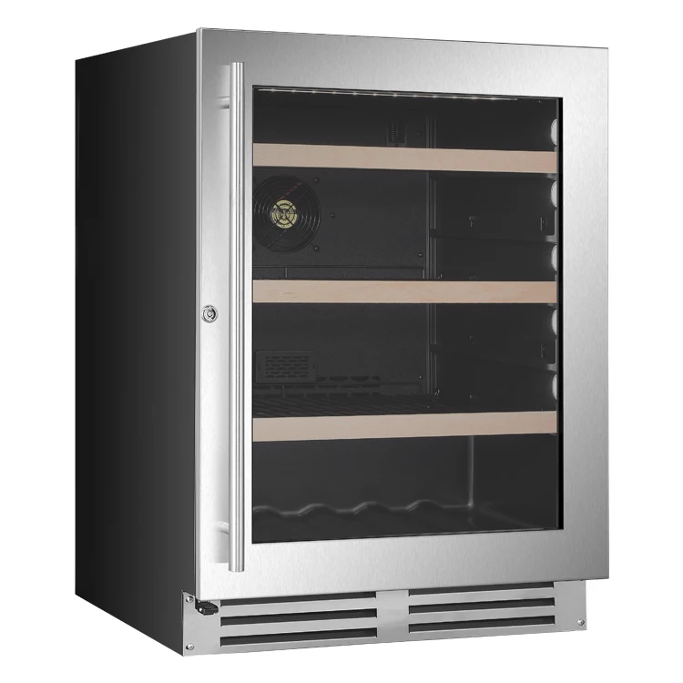 Porta de vidro tripla para geladeira de bebidas com duas cave de vinho elétrica preta de 24 polegadas com temperatura eletrônica 220