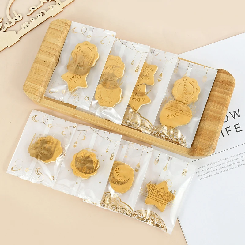 Ramadan Transparent Cookies Bags Golden Moon Star Islamic Muslim Biscuits Candy Bags Eid Mubarak Kareem Festival Baking Supplies