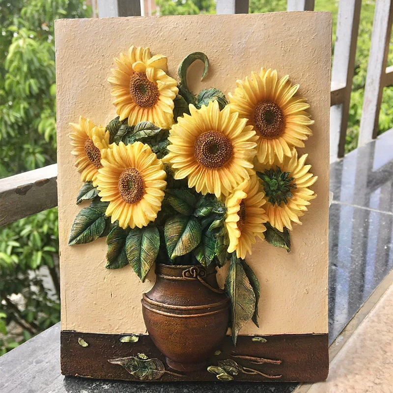 European creative home decoration Sunflower resin handicraft relief famous painting Sunflower wall decoration pendant home decor