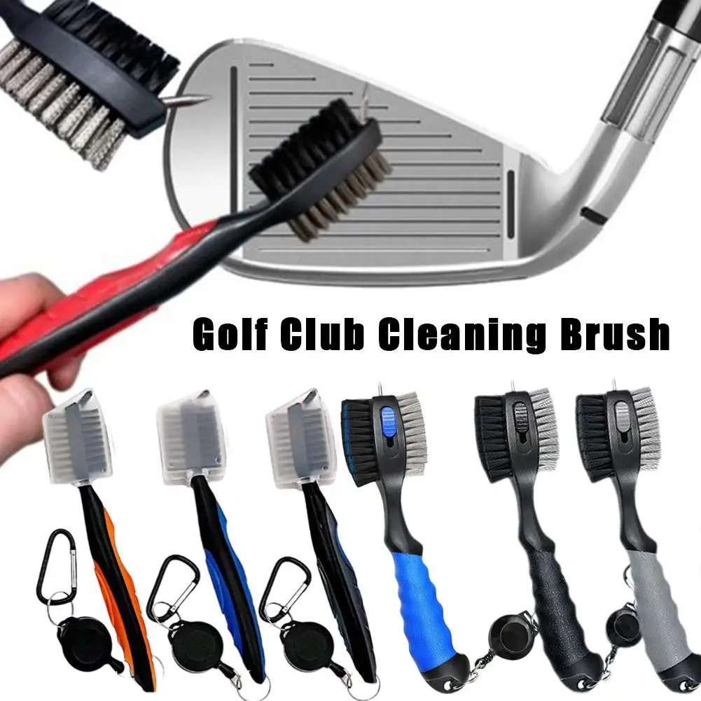 

Golf Club Brush Golf Club Cleaner Dual-Sided Retractable Wire With Spike Golf With Protective Retractable Cover Brush Steel V5M3