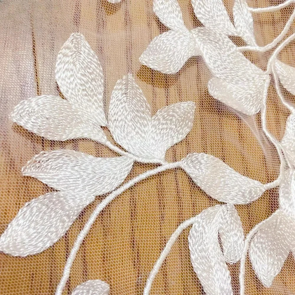 High Quality Handmade Lace Fabric for Wedding Dress, Sewing Fabric,  White, Leaf, France Bride Background Decoration Accessories