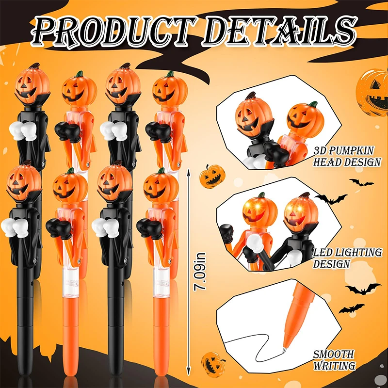 Imagem -06 - Halloween Pumpkin Caneta Esferográfica Cute Light Boxing Canetas Roller Ball Material de Redação Escolar Presente de Papelaria 60 Pcs