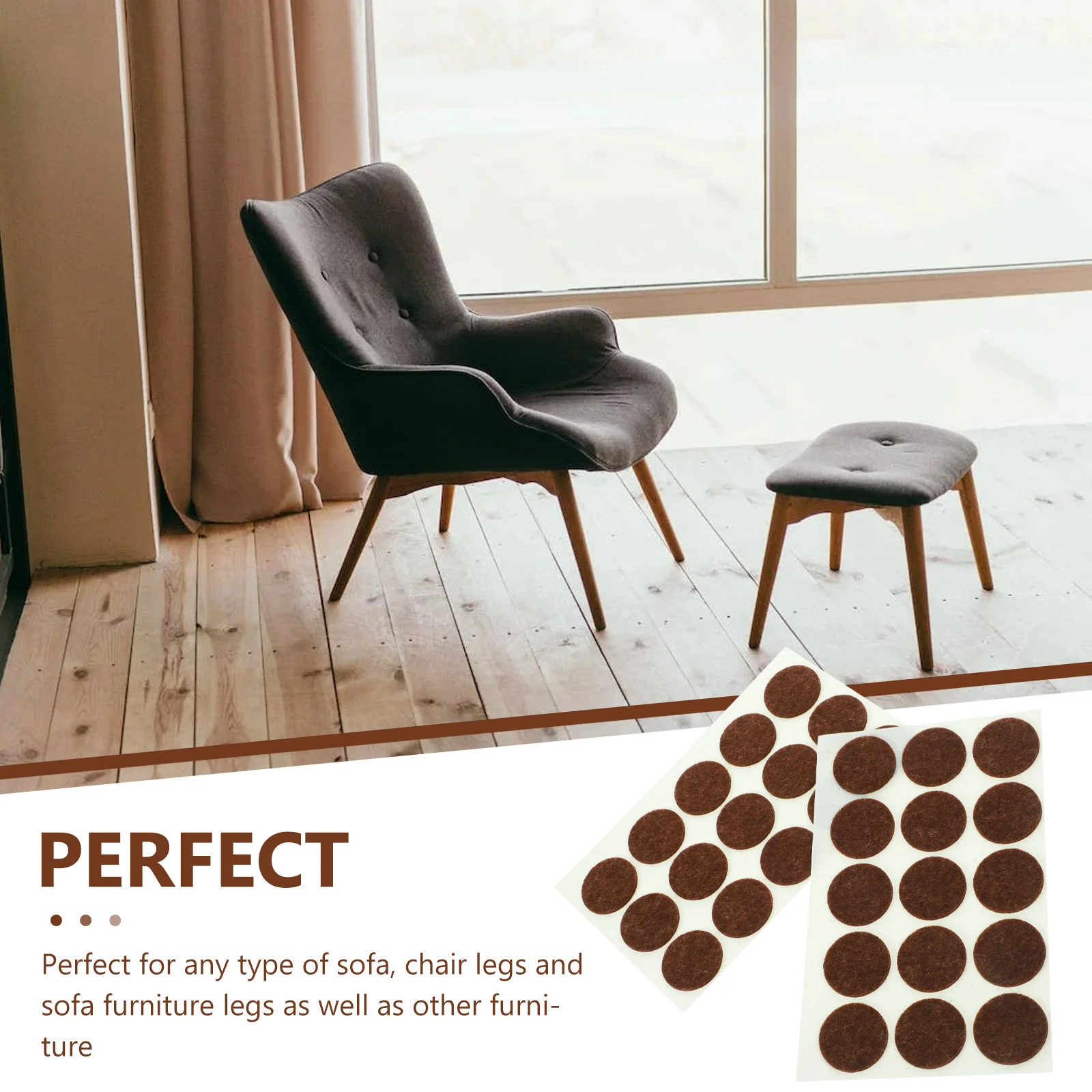 

225 Pcs Felt Furniture Pads Chair Leg Floor Protectors Brown 28mm Anti Slip Mats Non Skid Pads for Hardwood Floors