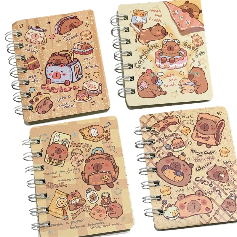 1PC Cartoon Capybara A7 Coil Notebook Mini Pocket Stationery Notebook Journal Message Book Office Supplies Back To School Gift