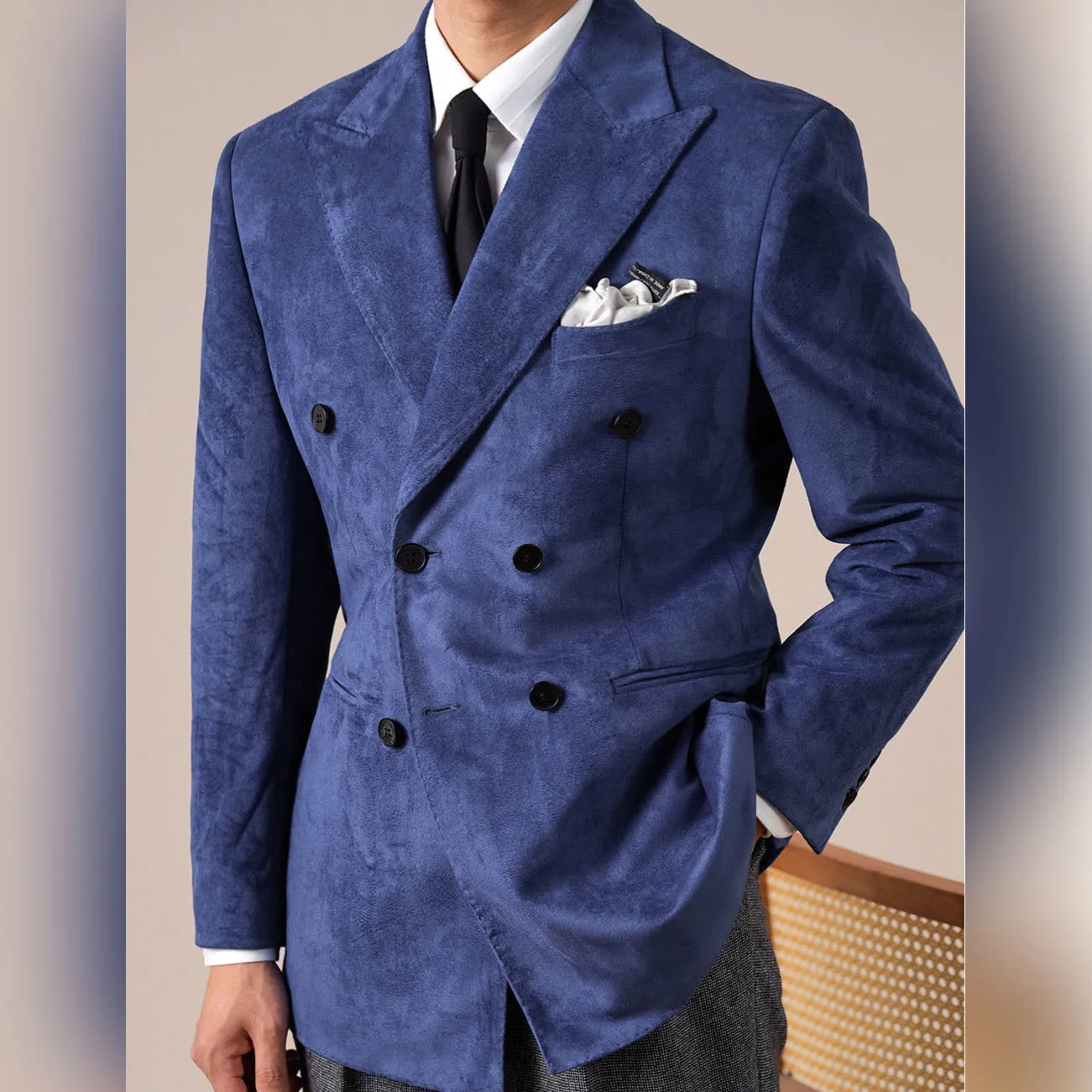 

Autumn Winter Double-Breasted Suit Men Suede Commuting Casual Business Warm Peak Lapel Blazer Homme Blazer Xadrez Masculino